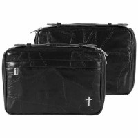 Bible Cover Patchwork Black Leather Lg Print