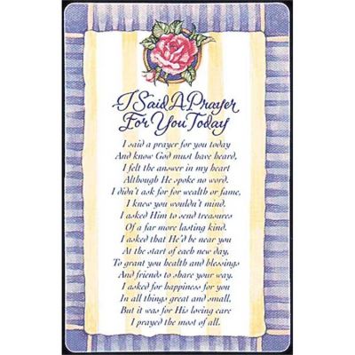 Bookmark I Said A Prayer For You Today Pocket Card 12pk - 603799168342 - BKM-455