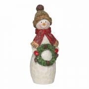Snowman With Wreath - 6 Inches H - Figurine - (Pack of 6)