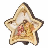 2pk -Wood Look Star W/holy Family - (Pack of 2)