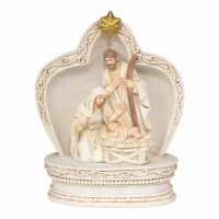 Figurine Holy Family In Creche Resin 4 Inches H