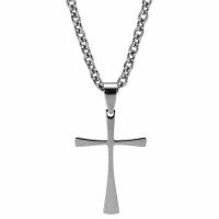 4pk -Necklace Flare Cross Conf. Pwtr W/24 Stainless Chain - (Pack of 4)