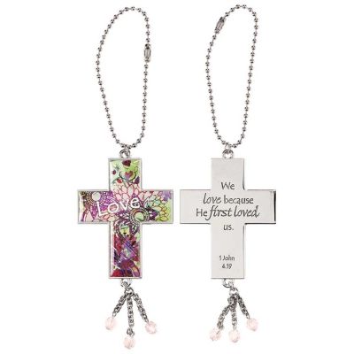 Auto Mirror Dangle Cross We Love Because He First Loved Us 3pk - 603799530248 - SC-200