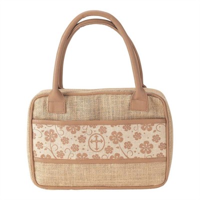 Bible Cover Thinline Jute-floral/Cross - 603799215572 - BCJT-TL104