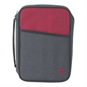 Bible Cover Thinline Polyester Cross Two Tone Red/Black