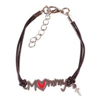 Bracelet-Black Cord, Silver Mommy w/Red Heart, Cross Dangle 4pk