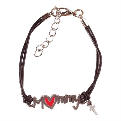 Bracelet-Black Cord, Silver Mommy w/Red Heart, Cross Dangle 4pk - 603799083621 - J-64