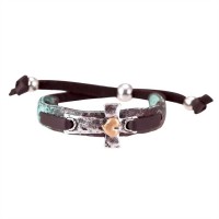 Bracelet-copper Ox And Leather Cuff With 2 Tone Ox Cross/heart Bracelet-copper Ox And Leather Cuff With 2 Tone Ox Cross/heart