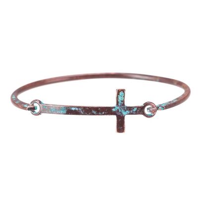 Bracelet-copper Ox Sideways Cross Bangle - Hook Loop Closure - 603799098816 - 30-7012T