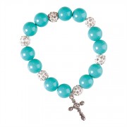 4pk -Bracelet-cross Pewter/Turquoise Stretch-Godmother (Pack of 4)