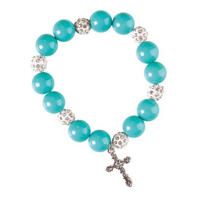 Bracelet-cross Pewter/Turquoise Stretch-Godmother (Pack of 4) - 603799007528 - J-62