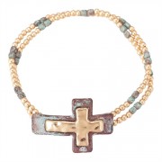 Bracelet-Gold plated And Copper Ox Cross Double Beaded Stretch