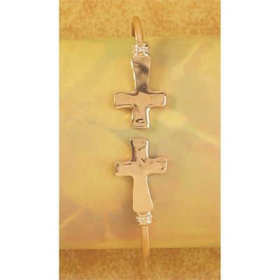 Bracelet Gold Plated Double Sideway Cubic Zirconia Cross Cuff - 714611175223 - 30-6346T