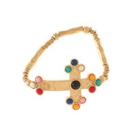 Bracelet-Gold plated Jeweled Bud Cross With Turquoise Beads