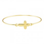 Bracelet-Gold plated Sideway Double Raised Petal Cross Bangle