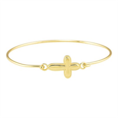 Bracelet-Gold plated Sideway Double Raised Petal Cross Bangle - 714611183006 - 73-3085P