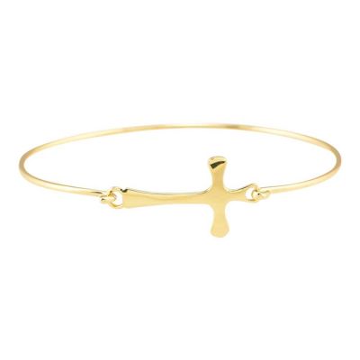 Bracelet-Gold plated Sideway Flare Cross Bangle - 714611182924 - 73-3077P