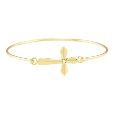 Bracelet-Gold plated Sideway Flare Cross/CZ - 714611183013 - 73-3086P