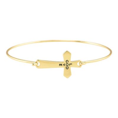 Bracelet-Gold plated Sideway Love Flare Cross Bangle - 714611182948 - 73-3079P