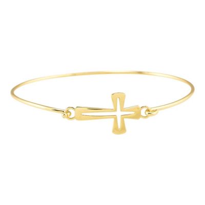 Bracelet-Gold plated Sideway Open Flare Cross - 714611182962 - 73-3081P