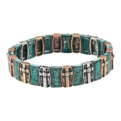 Bracelet Multi Metal Faith/Hope/Love Cross/Cubic Zirconia Stretch - 714611183259 - 30-6394T