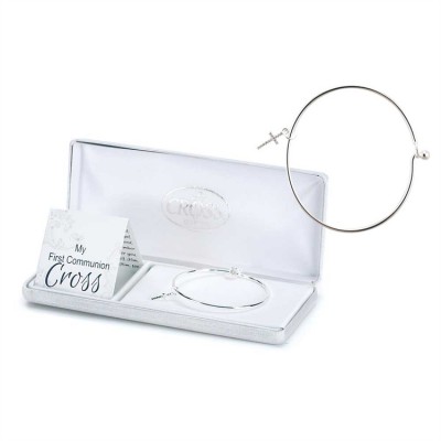 Bracelet Silver Plated 2 3/16 Inch Bangle 1/2 In.Cubic Zirconia Cross - 714611181743 - 73-2659P
