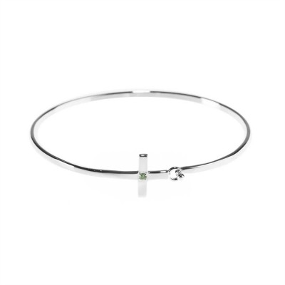 Bracelet-Silver Plated August Birthstone CZ Sideways Cross Bangle - 714611176015 - 35-4758