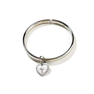 Bracelet Silver Plated Baby Bangle/Heart/Cross - 714611105152 - 32-0925