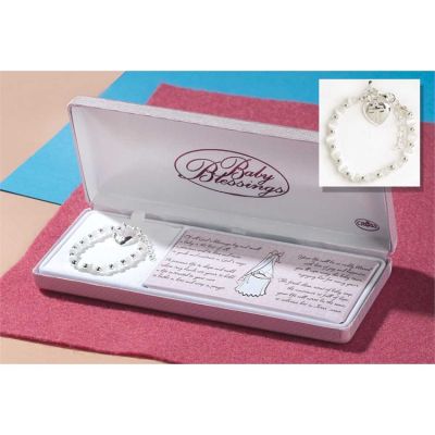 Bracelet Silver Plated Baby White/Heart/Cross w/Box - 714611152644 - 73-1821P