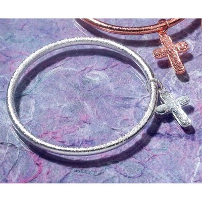 Bracelet Silver Plated Bangle/Silver Plated Petal Cross - 714611106678 - 30-5893T