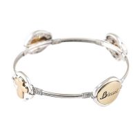 Bracelet-Silver Plated Bangle Two Tone Cross/blessed Ovals