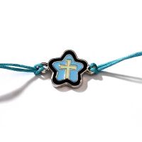 Bracelet Silver Plated Black/Blue Enamel Flower/Cross 2pk