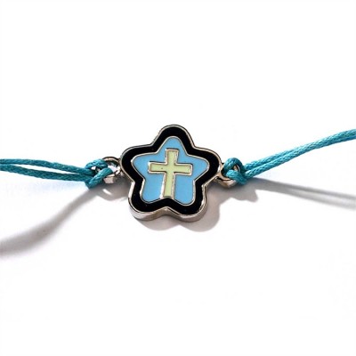 Bracelet Silver Plated Black/Blue Enamel Flower/Cross 2pk - 714611125631 - 30-8005