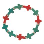 Bracelet Silver Plated Cubic Zirconia/Turquoise/Coral Multi Cross
