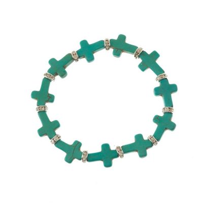 Bracelet Silver Plated Cubic Zirconia/Turquoise Multi Cross - 714611176800 - 30-6363T