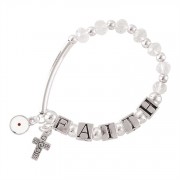 Bracelet-Silver Plated Faith Blocks Stretch with Cross