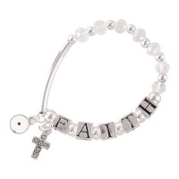 Bracelet-Silver Plated Faith Blocks Stretch with Cross Bracelet-Silver Plated Faith Blocks Stretch with Cross