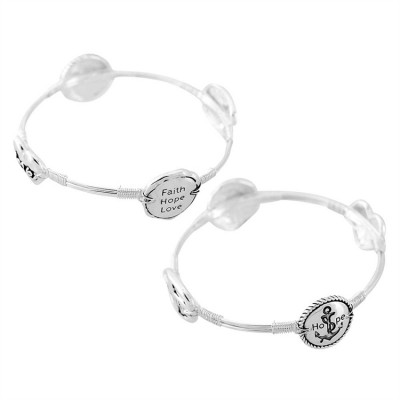 Bracelet-Silver Plated Faith, Hope, Love Bangle With Ovals - 603799217750 - 30-7086T
