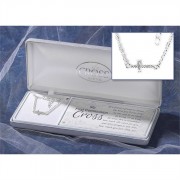 Bracelet Silver Plated Horizontal Cubic Zirconia Cross 6.5+1 Inch