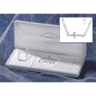 Bracelet Silver Plated Horizontal Cubic Zirconia Cross 6.5+1 Inch - 714611159353 - 73-2647P