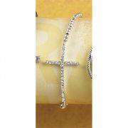Bracelet Silver Plated Mini Beads/Curved Cubic Zirconia Cross
