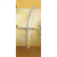 Bracelet Silver Plated Mini Beads/Curved Cubic Zirconia Cross