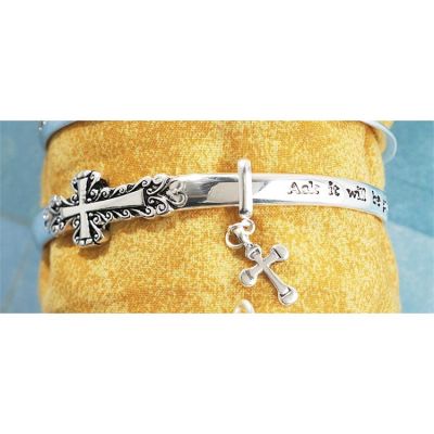 Bracelet Silver Plated Mobius Matthew 7:7 Cross Dangle - 714611141372 - 35-5090