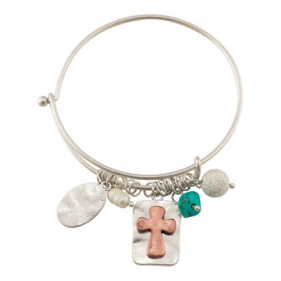 Bracelet-Silver Plated Multi Drops/Cross/pearl - 603799008136 - 30-6401T