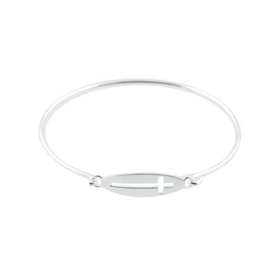 Bracelet Silver Plated Oval/Sideway Cutout Cross - 714611181248 - 73-3057P