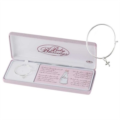 Bracelet-Silver Plated Puff Cross Bangle - 714611190257 - 73-4794P