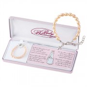Bracelet-Silver Plated Puff Cross/orange Pearls