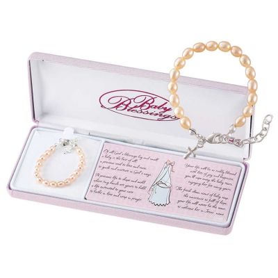 Bracelet-Silver Plated Puff Cross/orange Pearls - 603799209069 - 73-4821P