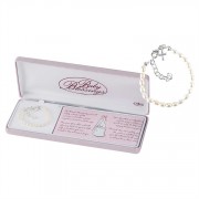 Bracelet-Silver Plated Puff Cross/white Pearls
