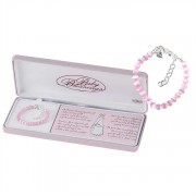 Bracelet Silver Plated Puff Heart/Pink Cats Eye